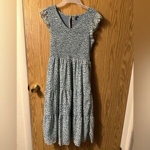 White and Blue Tiered Ruffled Sundress